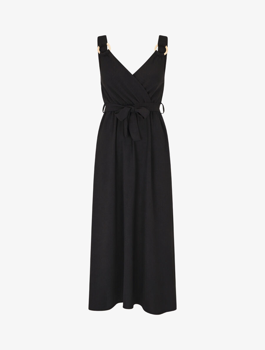 Robe longue élastiquée à bretelles avec anneaux - Noir - 4