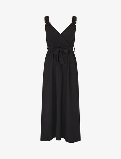 Robe longue élastiquée à bretelles avec anneaux - Noir - 4