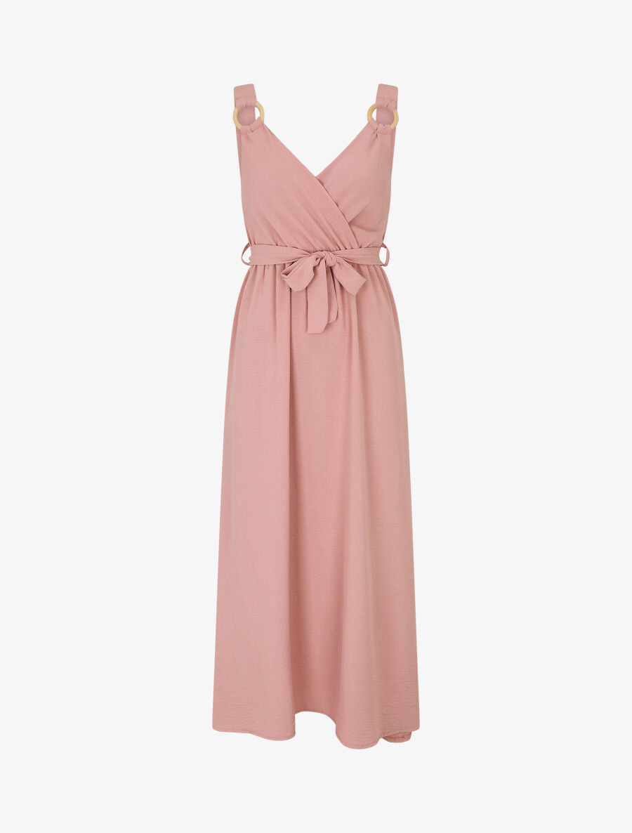 Robe longue élastiquée à bretelles avec anneaux - Vieux rose - 1