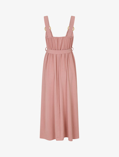 Robe longue élastiquée à bretelles avec anneaux - Vieux rose - 2