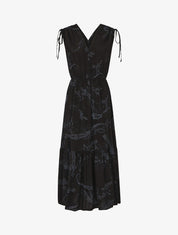 Robe longue élastiquée à imprimé foulard - Noir - 4
