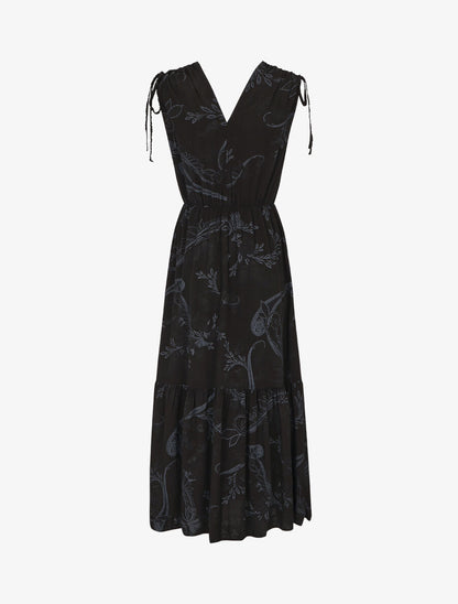 Robe longue élastiquée à imprimé foulard - Noir - 2