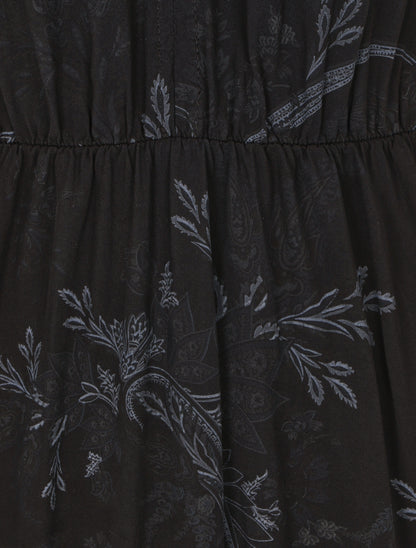 Robe longue élastiquée à imprimé foulard - Noir - 3
