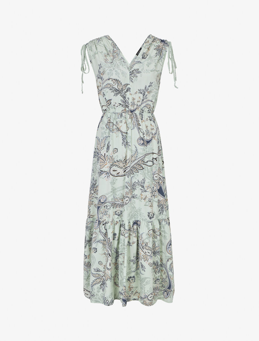 Robe longue élastiquée à imprimé foulard - Vert clair - 5