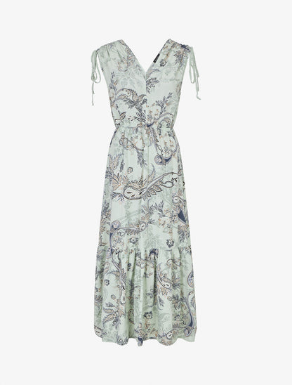 Robe longue élastiquée à imprimé foulard - Vert clair - 5
