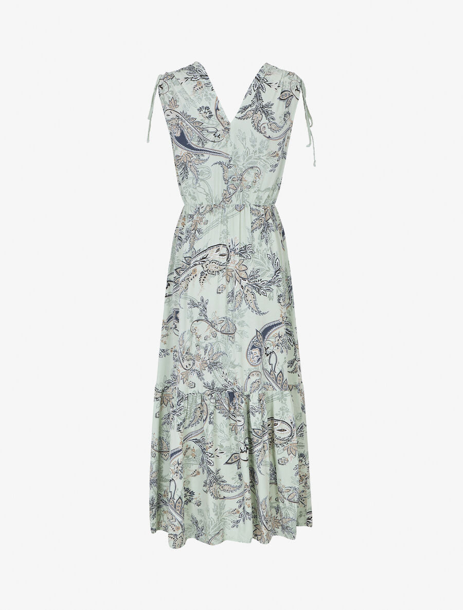 Robe longue élastiquée à imprimé foulard - Vert clair - 2