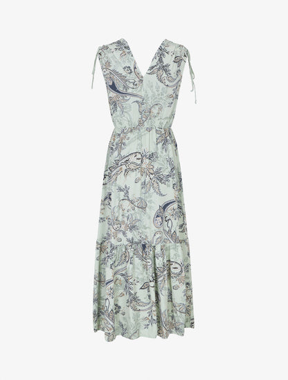 Robe longue élastiquée à imprimé foulard - Vert clair - 2