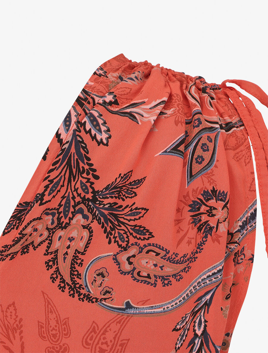 Robe longue élastiquée à imprimé foulard - Orange - 3