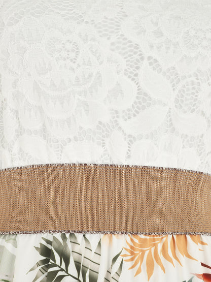 Robe longue à bustier en dentelle - Blanc - 3