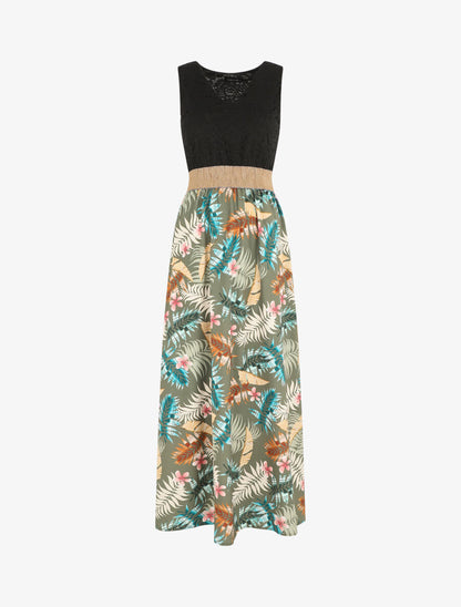 Robe longue à bustier en dentelle - Kaki - 1