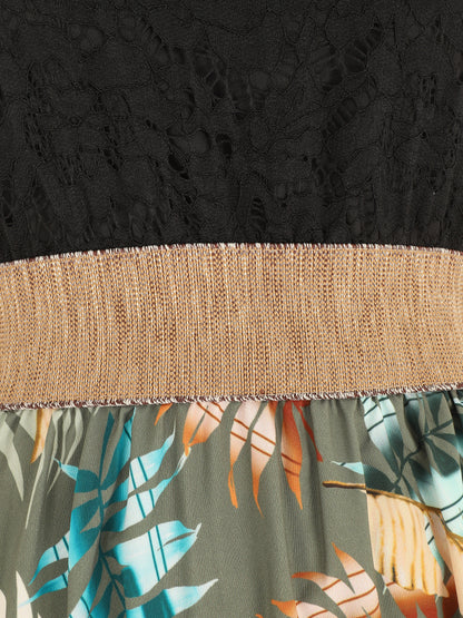 Robe longue à bustier en dentelle - Kaki - 3