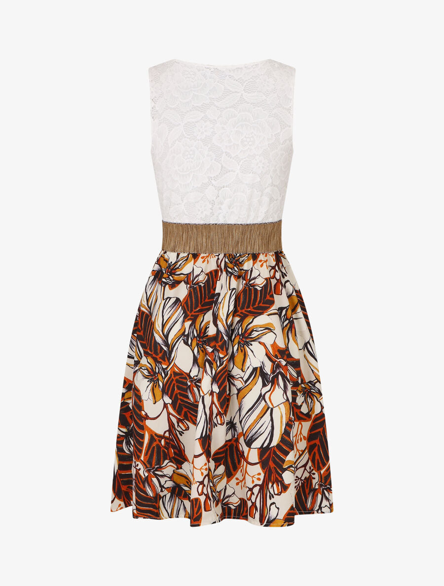 Robe imprimé fleuri à bustier en dentelle - Beige - 2