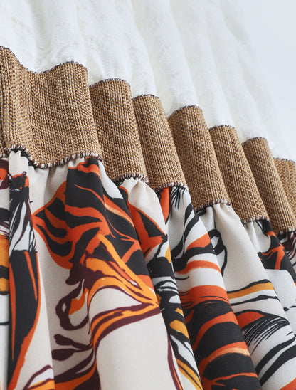 Robe imprimé fleuri à bustier en dentelle - Beige - 3