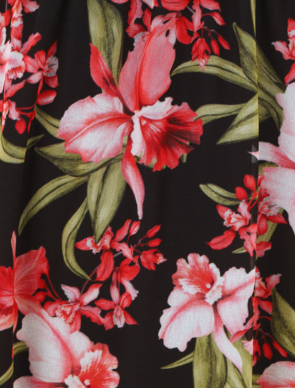 Robe longue sans manches en voile imprimé orchidées - Noir - 3