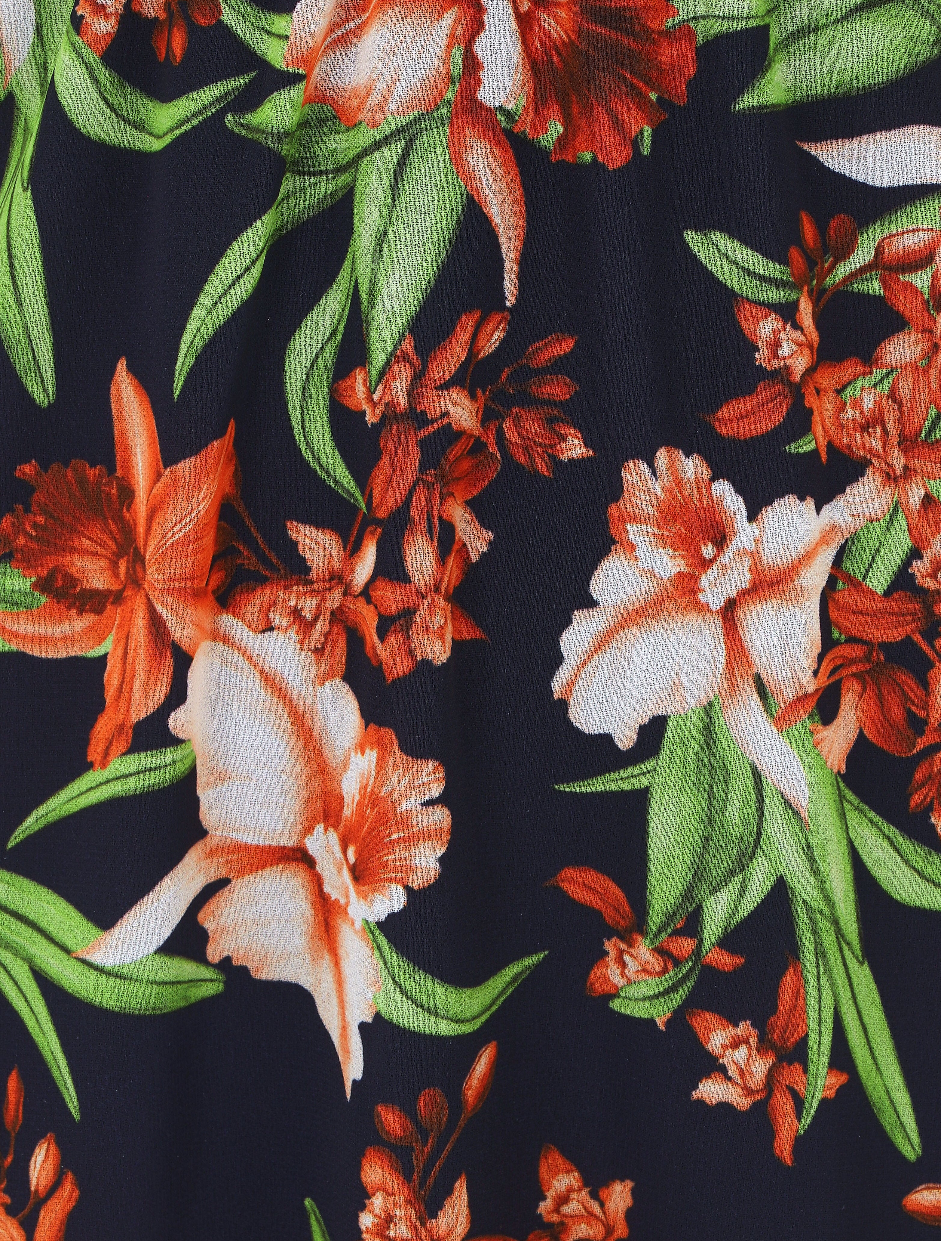 Robe longue sans manches en voile imprimé orchidées - Marine - 3