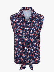 Chemise fleurie sans manches - Marine - 1