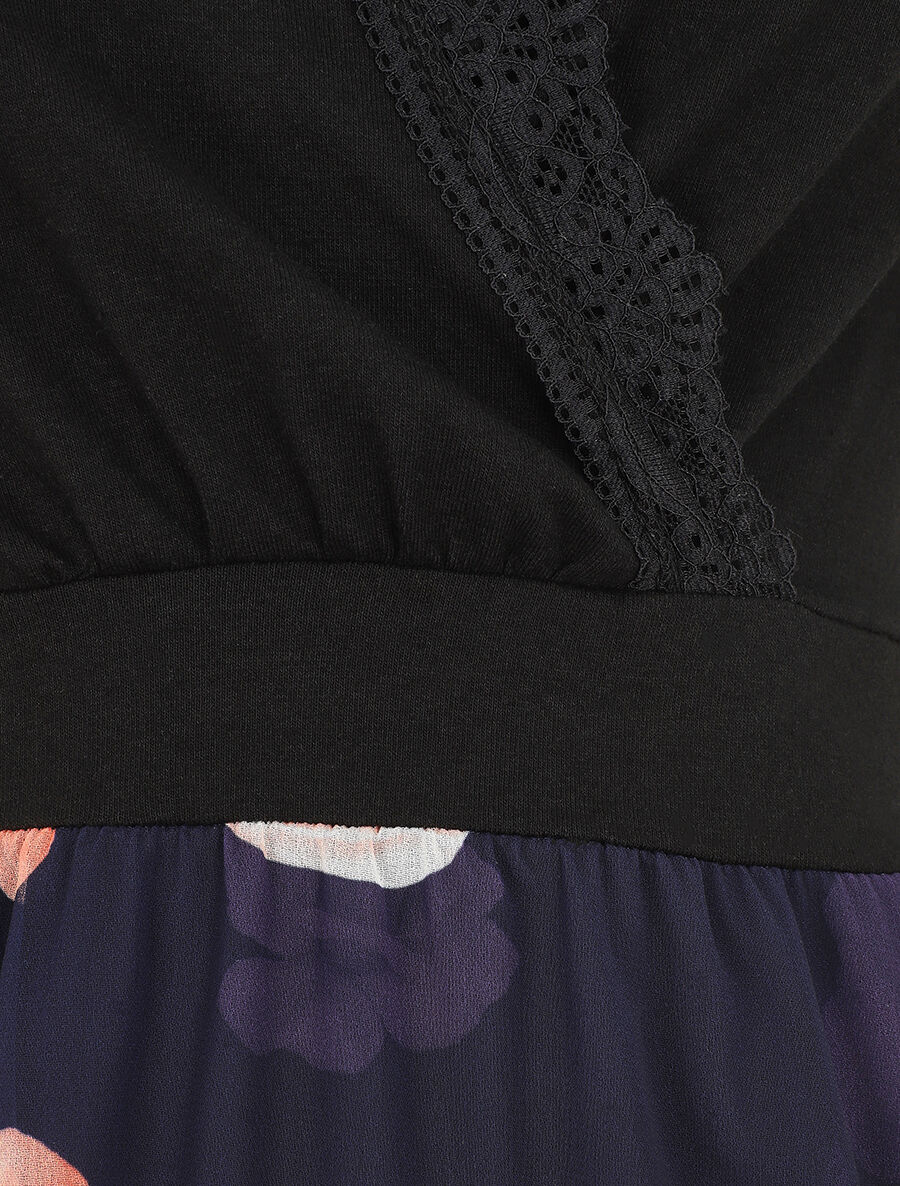 Robe mi-longue fleurie sans manches col cache-coeur - Marine - 3