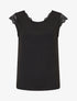 Top avec mancherons uni dos en dentelle - Noir - 1