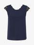 Top avec mancherons uni dos en dentelle - Marine - 6