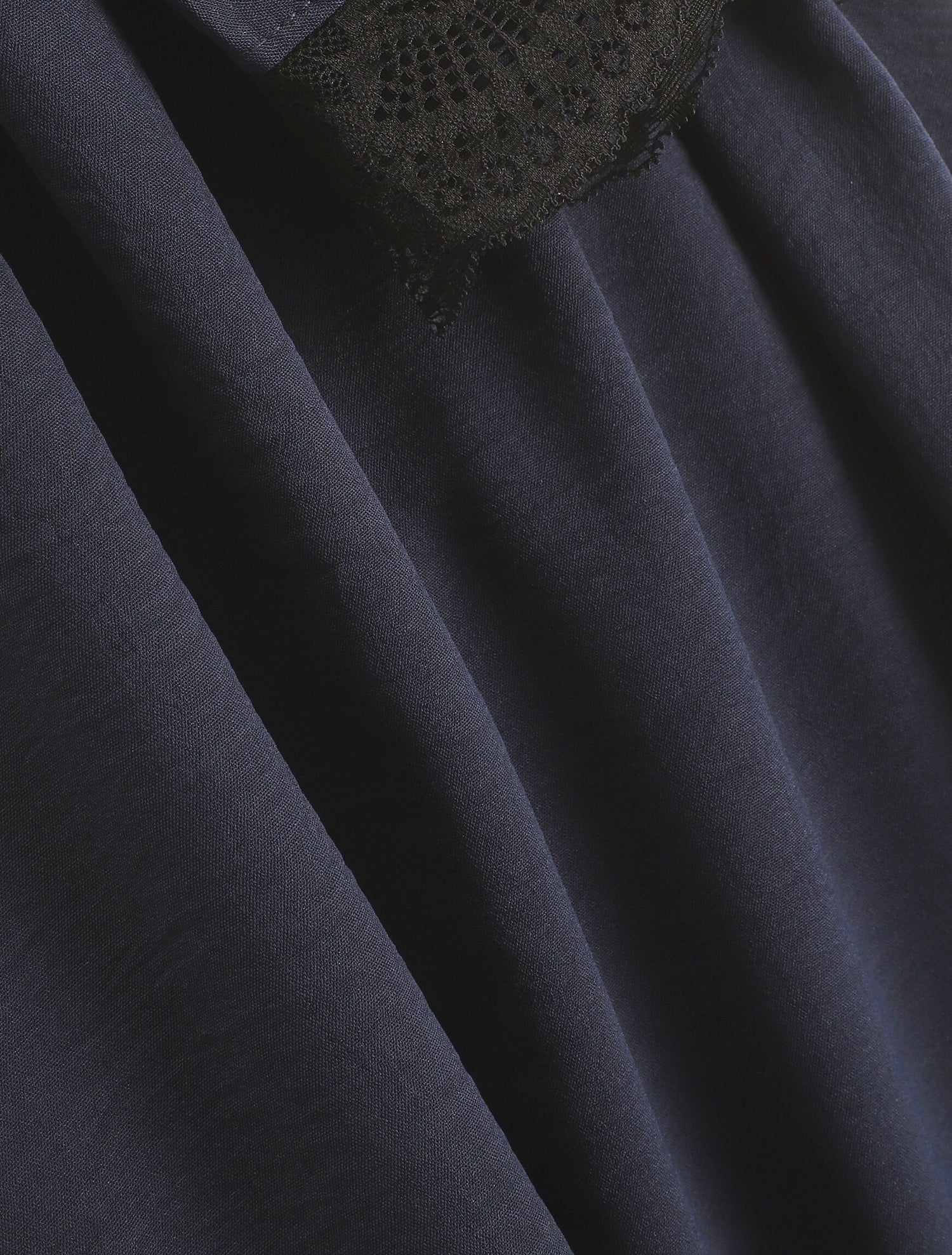 Top avec mancherons uni dos en dentelle - Marine - 3