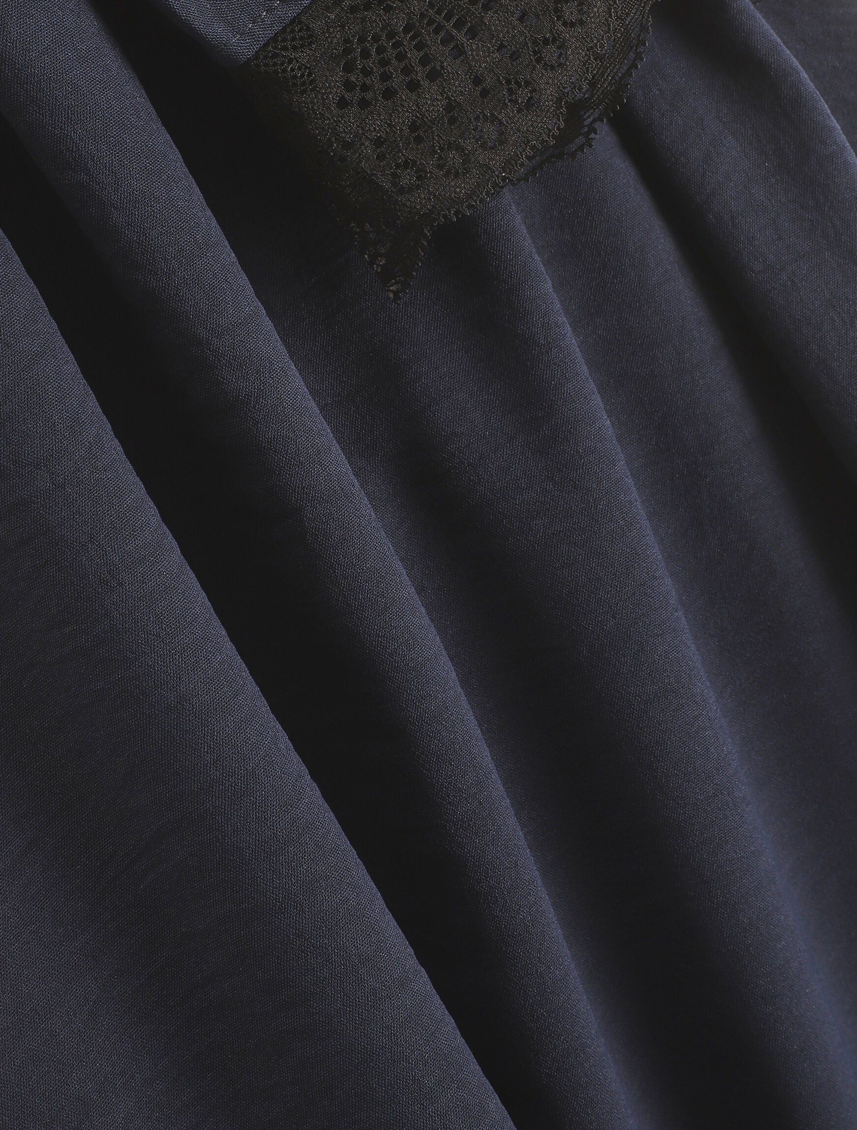 Top avec mancherons uni dos en dentelle - Marine - 3