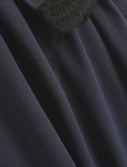Top avec mancherons uni dos en dentelle - Marine - 3