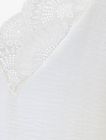 Top avec mancherons uni dos en dentelle - Blanc - 3