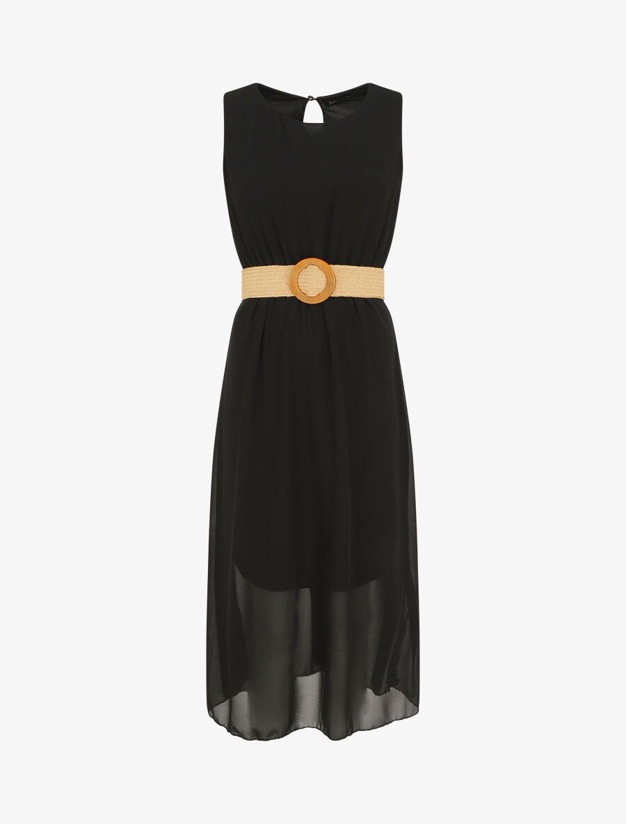 Robe longue sans manches en voile - Noir - 4