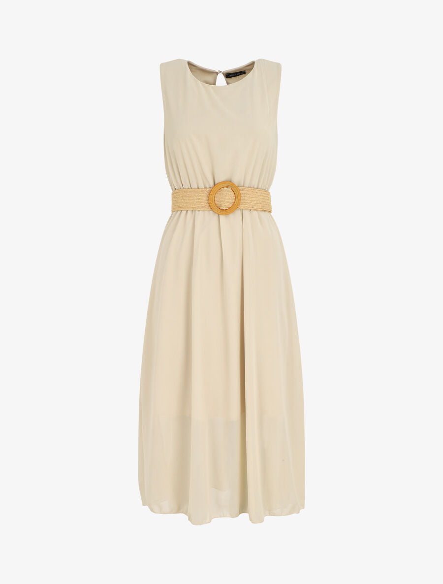 Robe longue sans manches en voile - Beige - 1