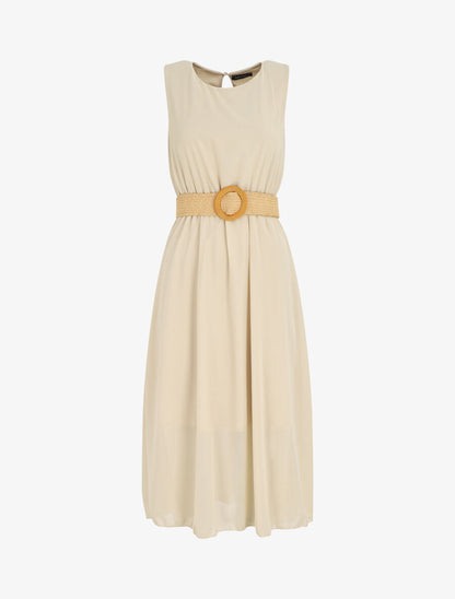 Robe longue sans manches en voile - Beige - 1