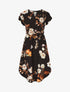 Robe mi-longue manches courtes imprimé floral - Noir - 1