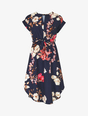 Robe mi-longue manches courtes imprimé floral - Marine - 1