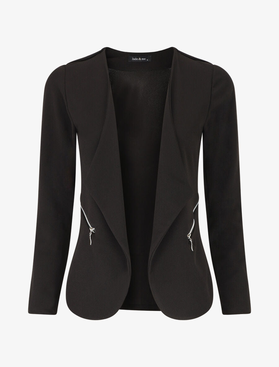 Veste fluide unie col cascade - Noir - 1