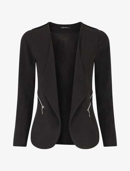 Veste fluide unie col cascade - Noir - 1