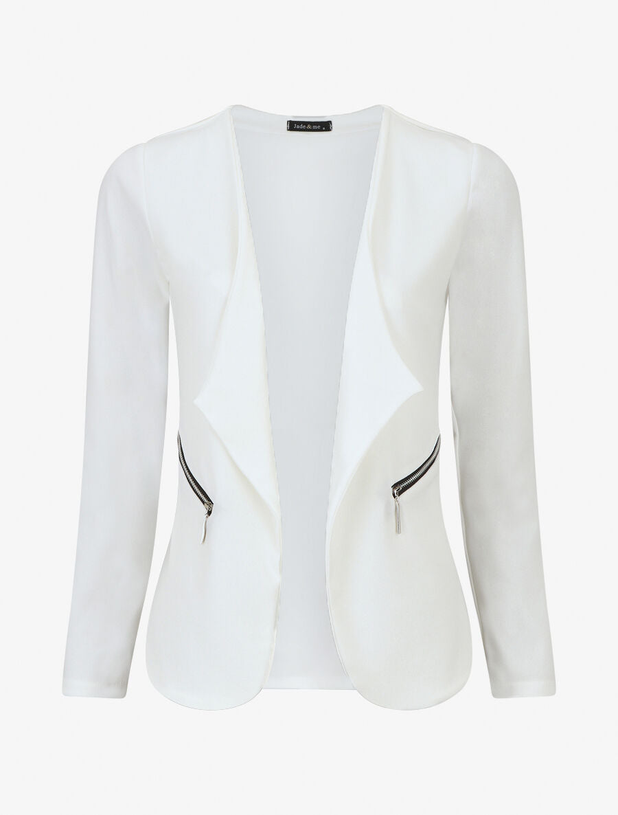 Veste fluide unie col cascade - Blanc - 1