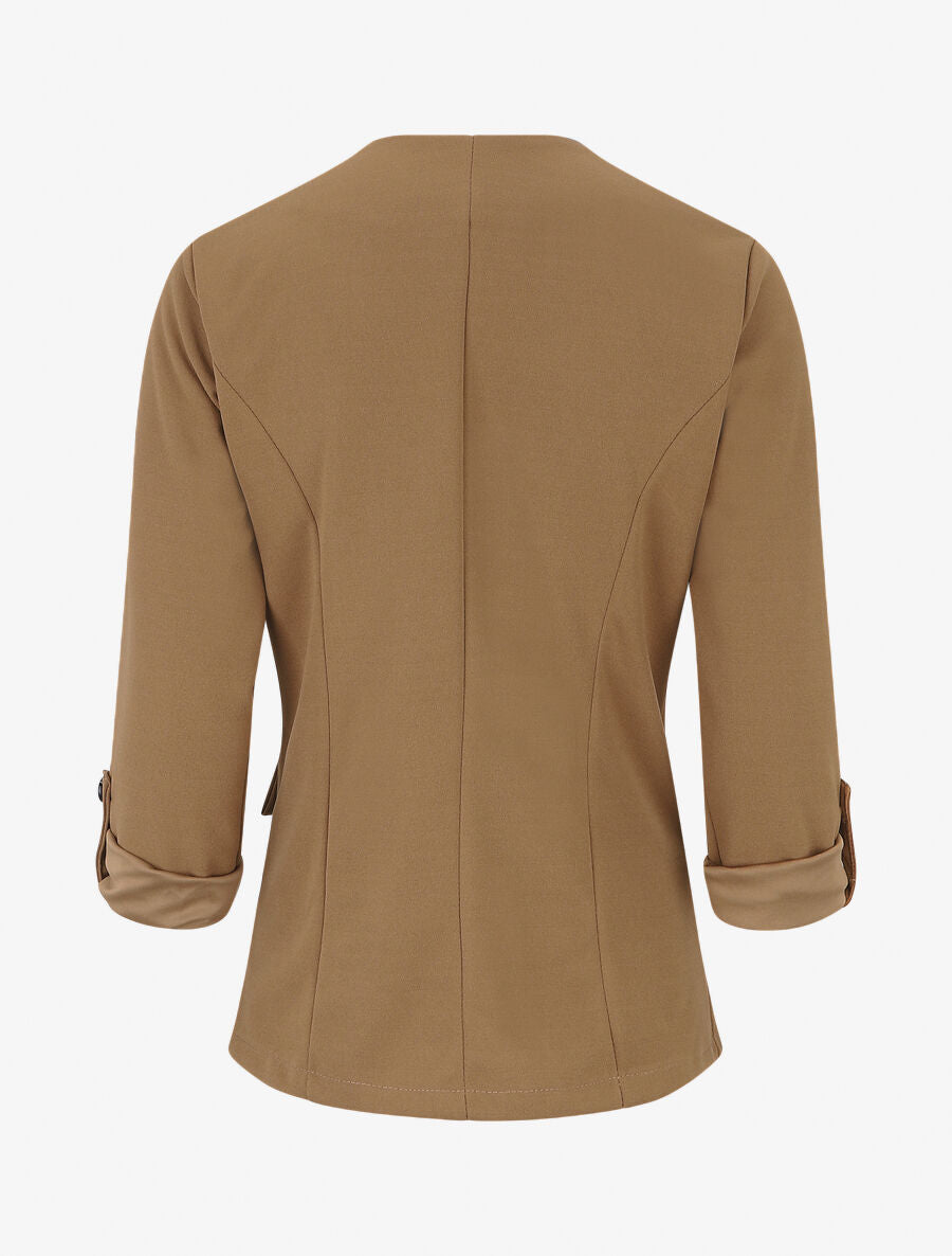 Veste droite unie col cascade - Camel - 2