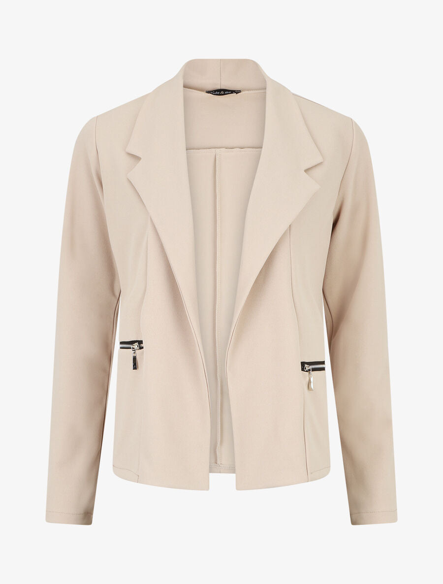 Blazer fluide uni à poches zippées - Beige - 1