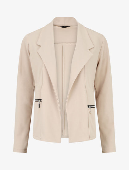 Blazer fluide uni à poches zippées - Beige - 1