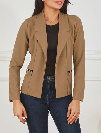 Blazer fluide uni à poches zippées - Camel - 4