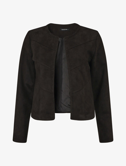 Veste droite unie en suédine - Noir - 5