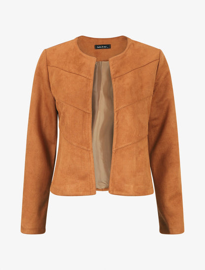 Veste droite unie en suédine - Camel - 5