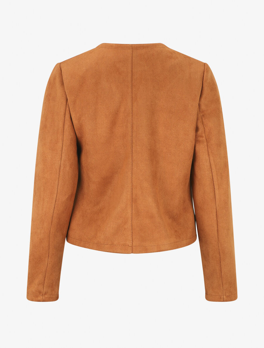 Veste droite unie en suédine - Camel - 2