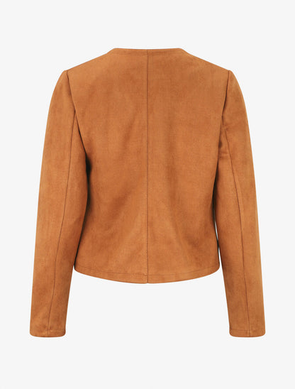 Veste droite unie en suédine - Camel - 2