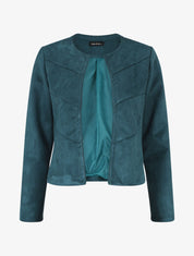 Veste droite unie en suédine - Bleu canard - 1