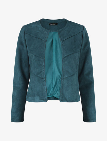 Veste droite unie en suédine - Bleu canard - 1