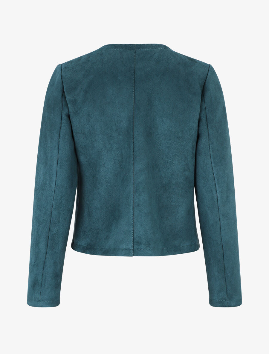 Veste droite unie en suédine - Bleu canard - 2