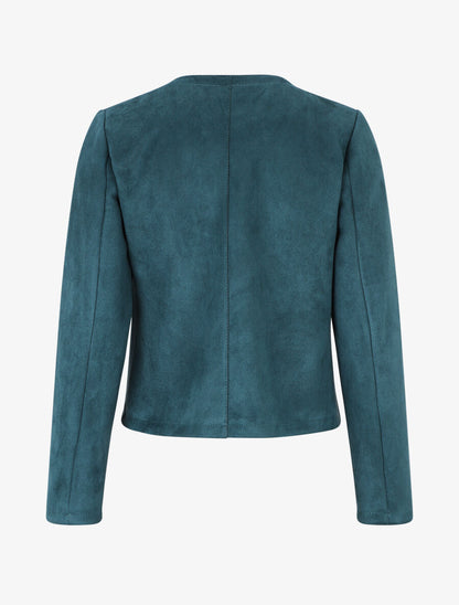 Veste droite unie en suédine - Bleu canard - 2