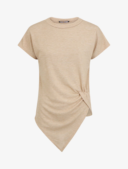 Top en maille ample asymétrique manches courtes - Beige - 1