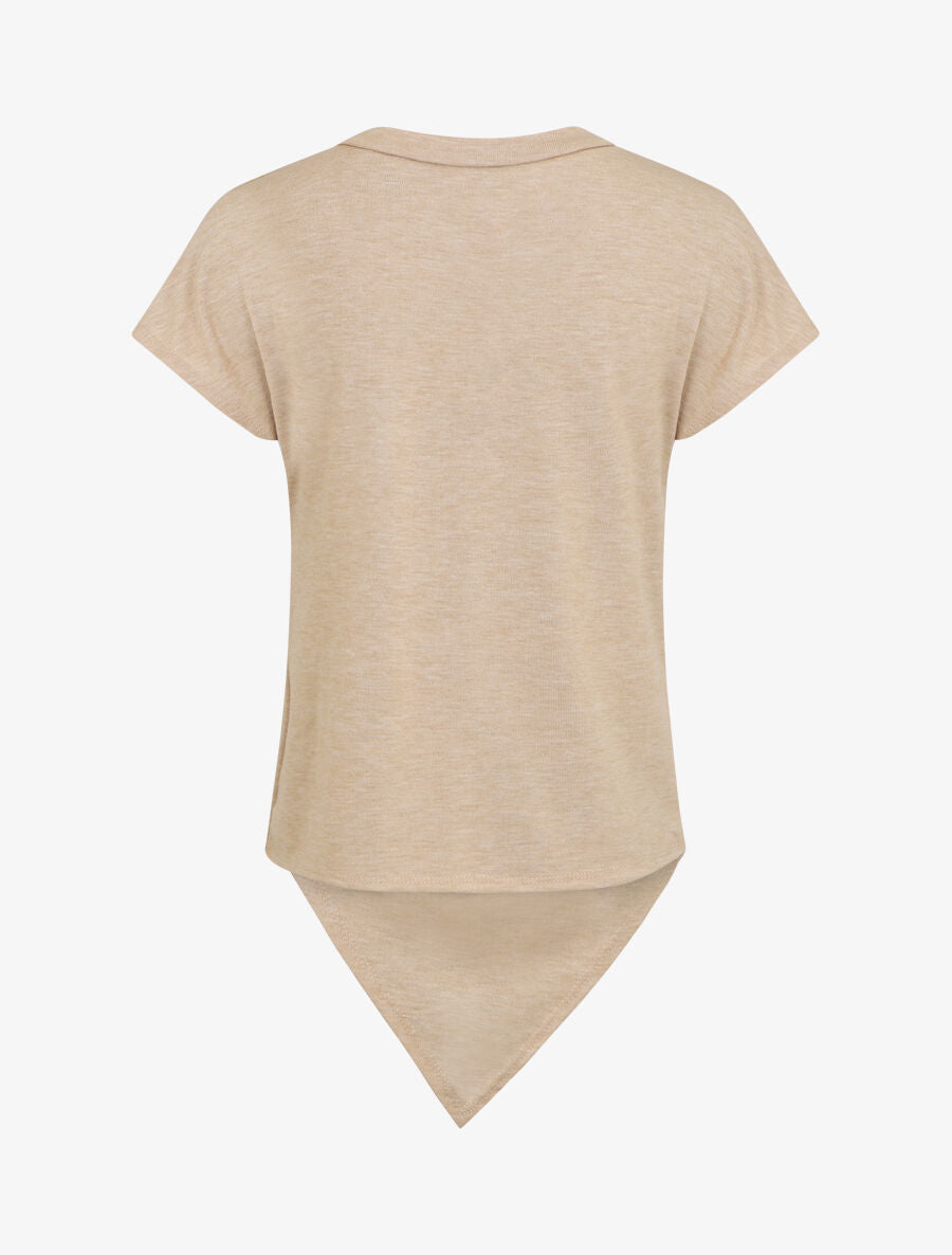 Top en maille ample asymétrique manches courtes - Beige - 2