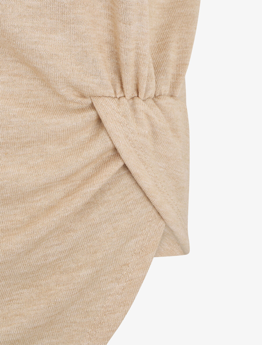Top en maille ample asymétrique manches courtes - Beige - 3